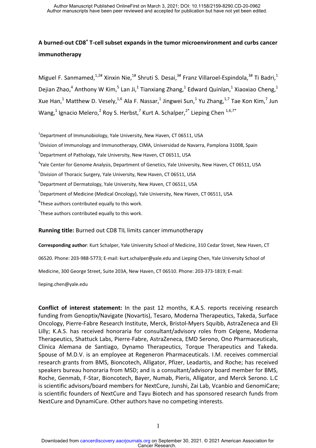A Burned-Out CD8+ T-Cell Subset Expands in the Tumor Microenvironment and Curbs Cancer Immunotherapy