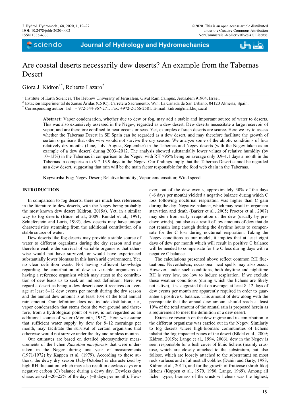 Are Coastal Deserts Necessarily Dew Deserts? an Example from the Tabernas Desert