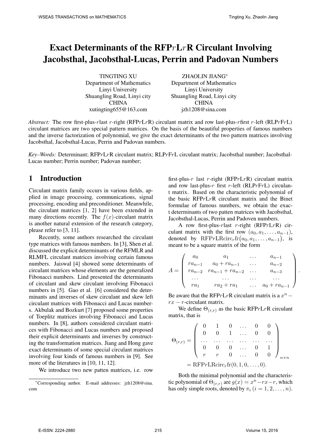 Exact Determinants of the Rfpгlгr Circulant Involving Jacobsthal