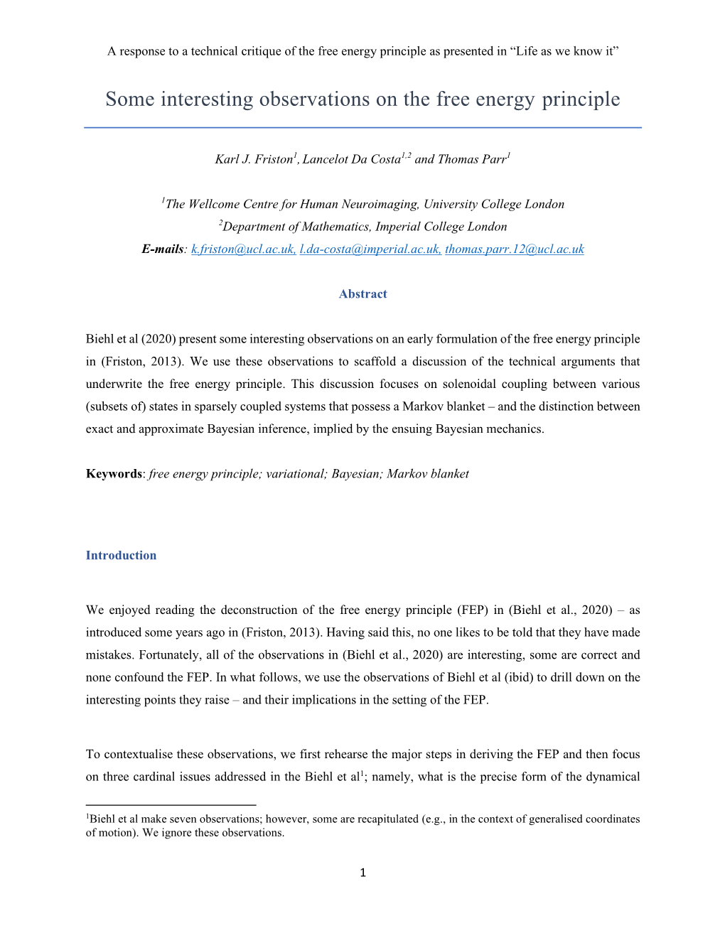 Some Interesting Observations on the Free Energy Principle