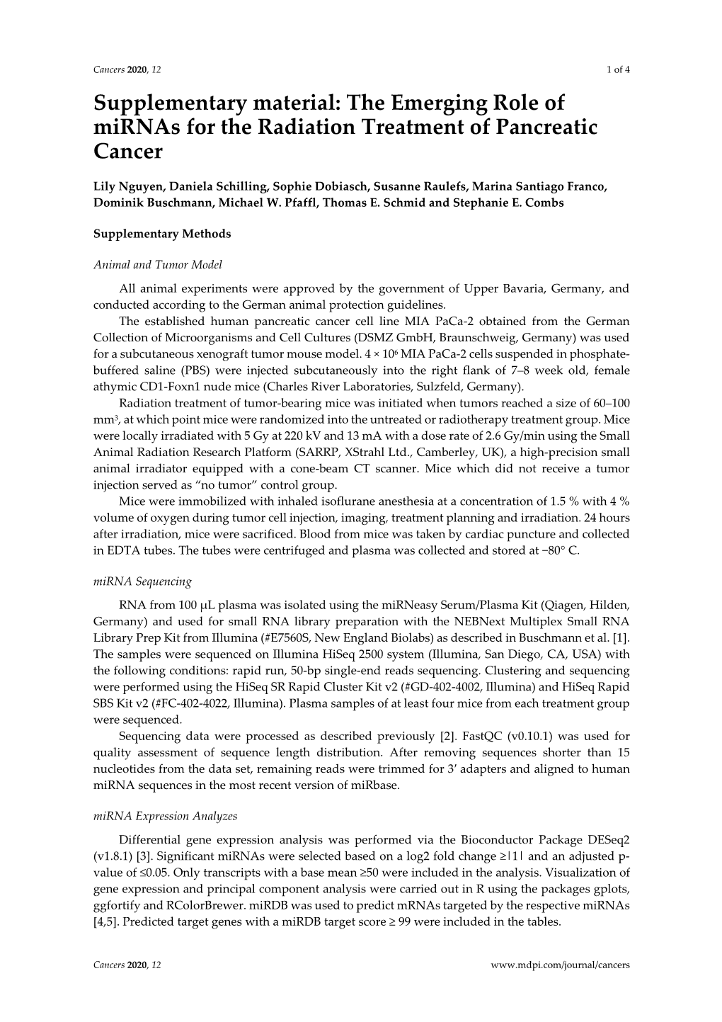 The Emerging Role of Mirnas for the Radiation Treatment of Pancreatic Cancer