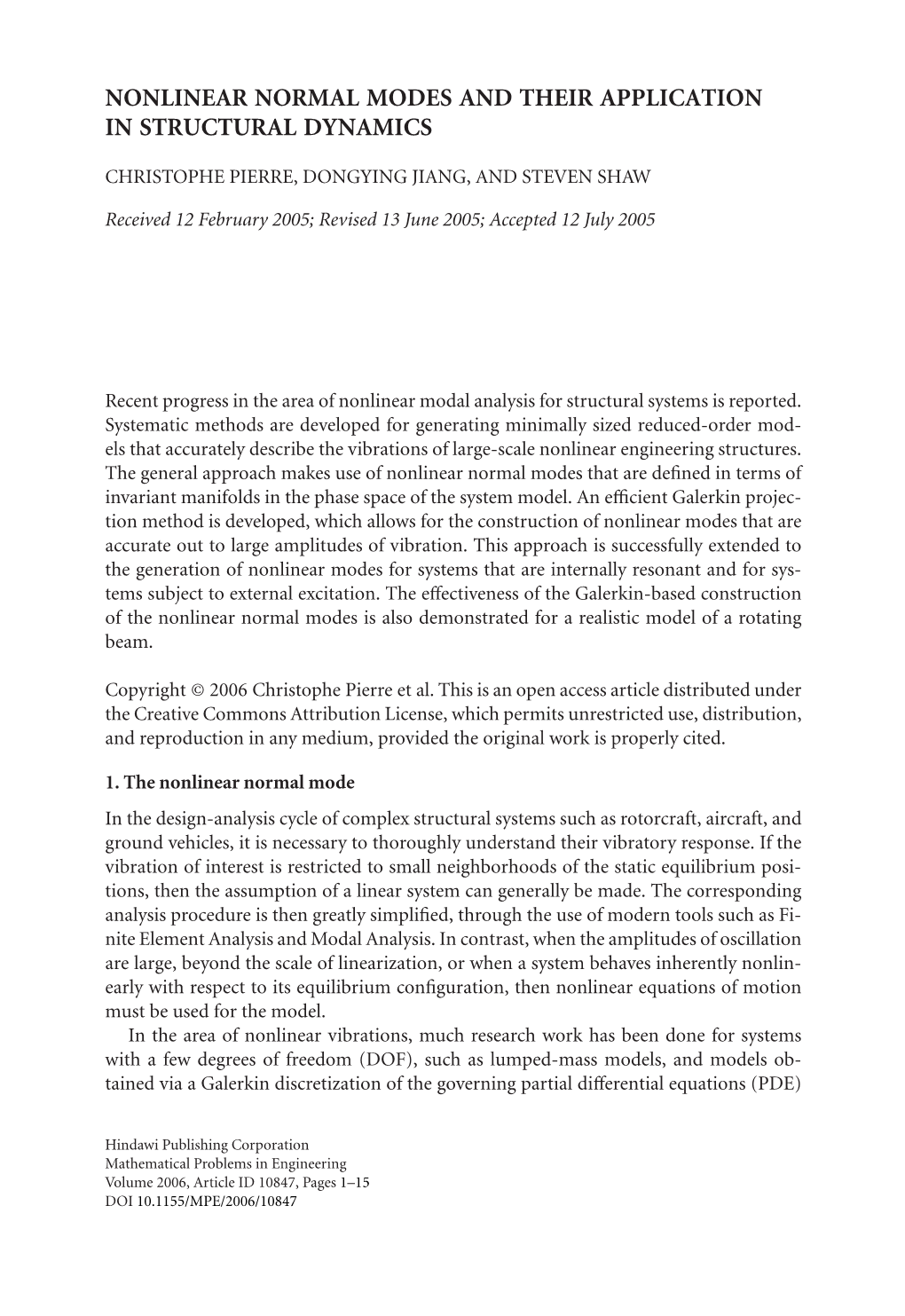 Nonlinear Normal Modes and Their Application in Structural Dynamics
