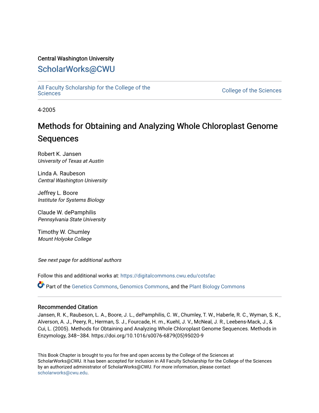 Methods for Obtaining and Analyzing Whole Chloroplast Genome Sequences