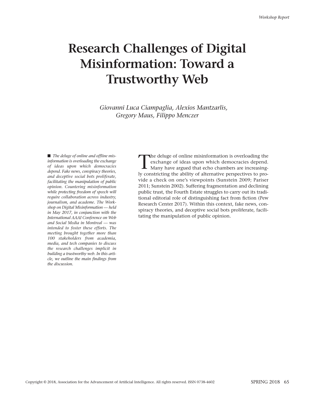 Research Challenges of Digital Misinformation: Toward a Trustworthy Web