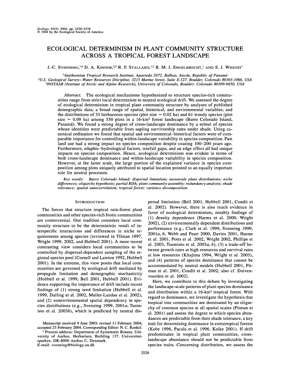 Ecological Determinism in Plant Community Structure Across a Tropical Forest Landscape
