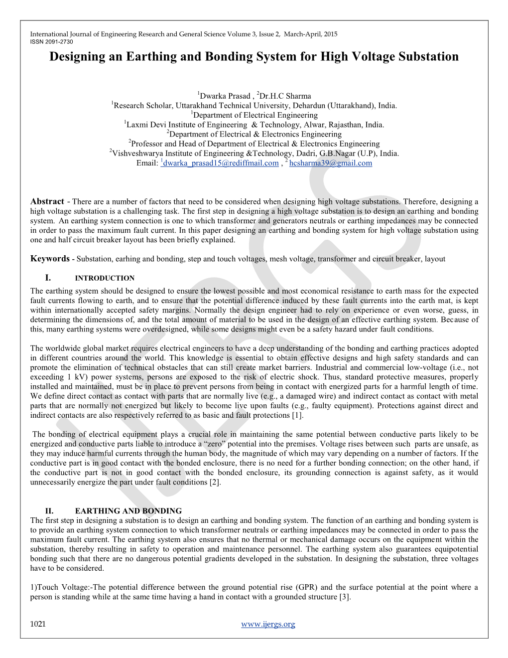 144. Designing an Earthing and Bonding System for High Voltage Substation
