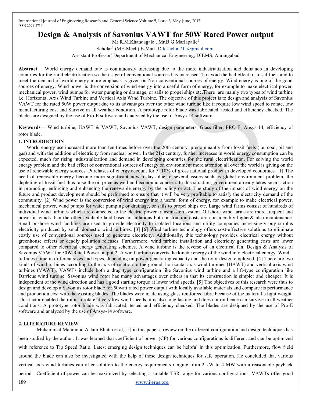Design & Analysis of Savonius VAWT for 50W Rated Power Output