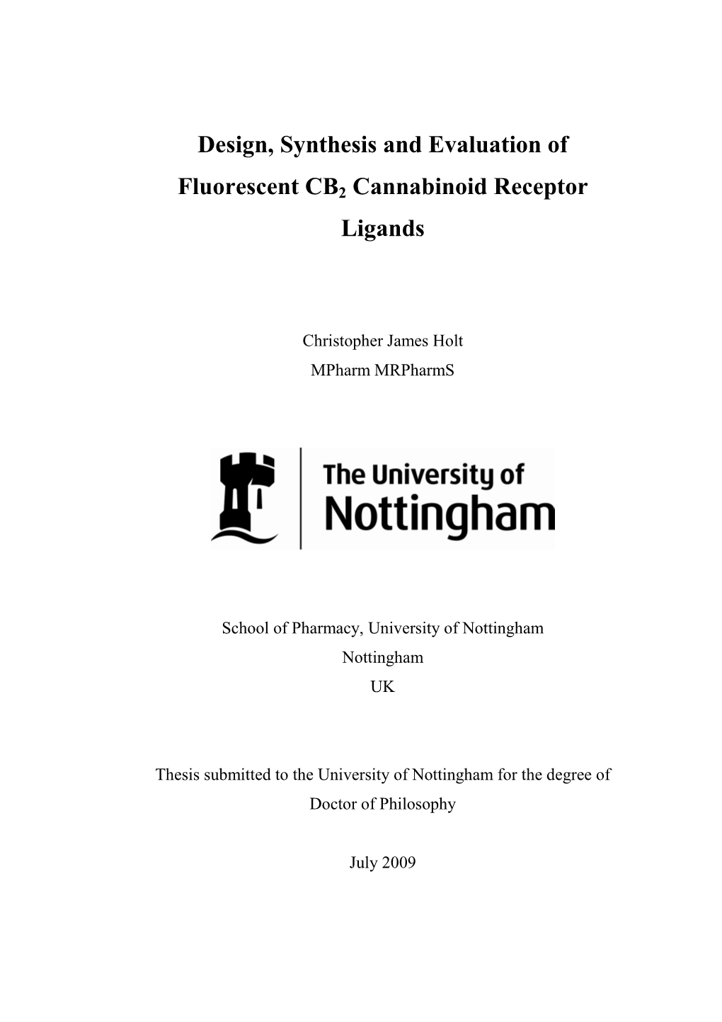 Design, Synthesis and Evaluation of Fluorescent CB2 Cannabinoid Receptor Ligands