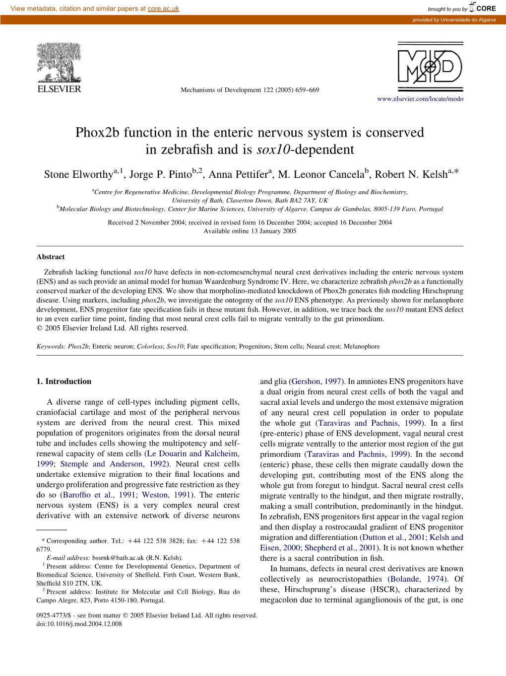 Phox2b Function in the Enteric Nervous System Is Conserved in Zebrafish