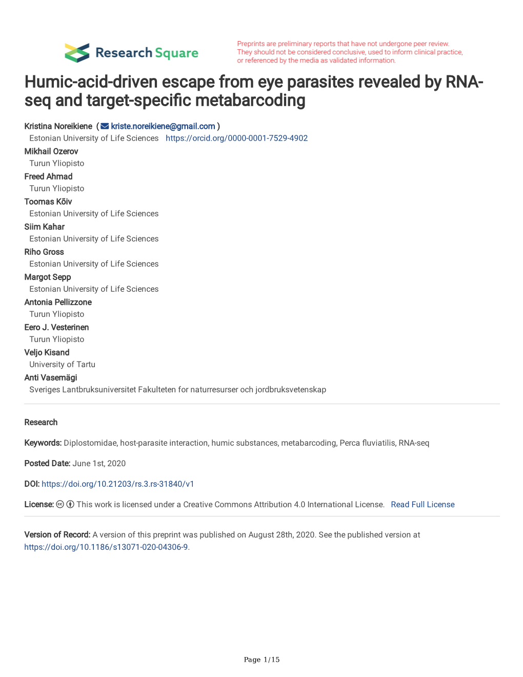 Humic-Acid-Driven Escape from Eye Parasites Revealed by RNA-Seq And