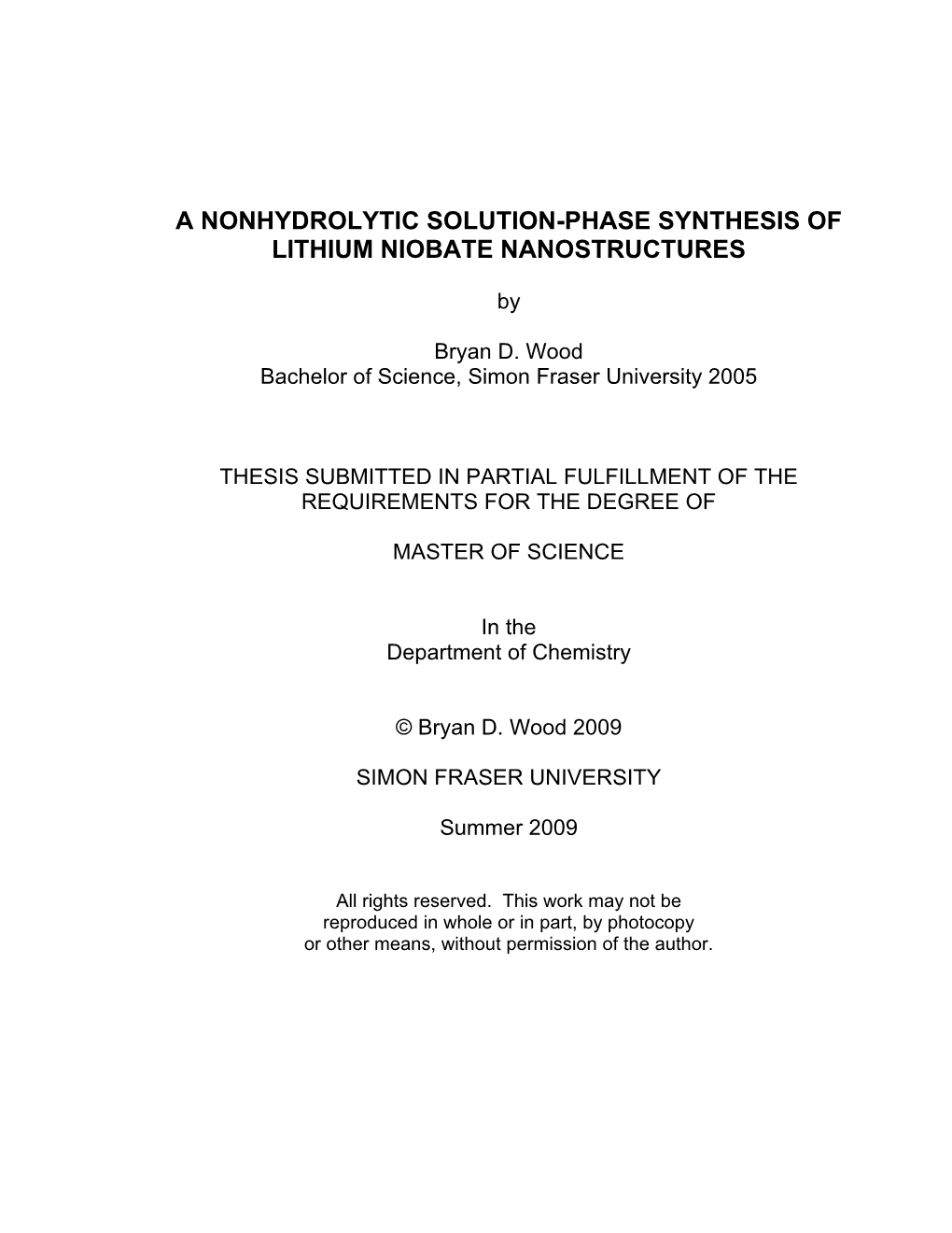 A Nonhydrolytic Solution-Phase Synthesis of Lithium Niobate Nanostructures