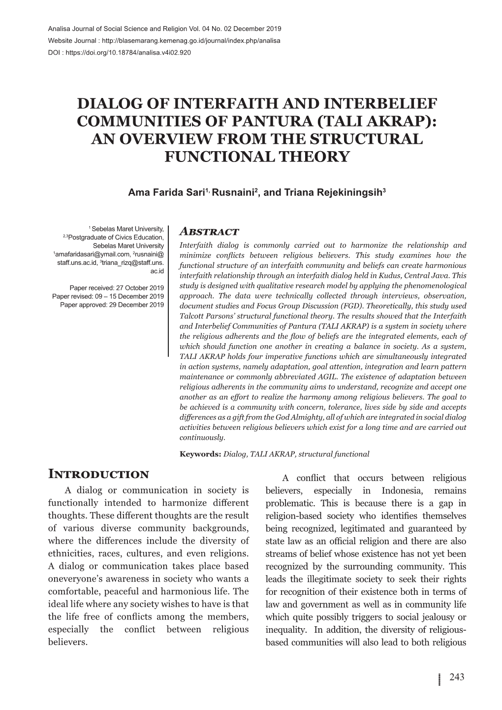 An Overview From The Structural Functional Theory Docslib