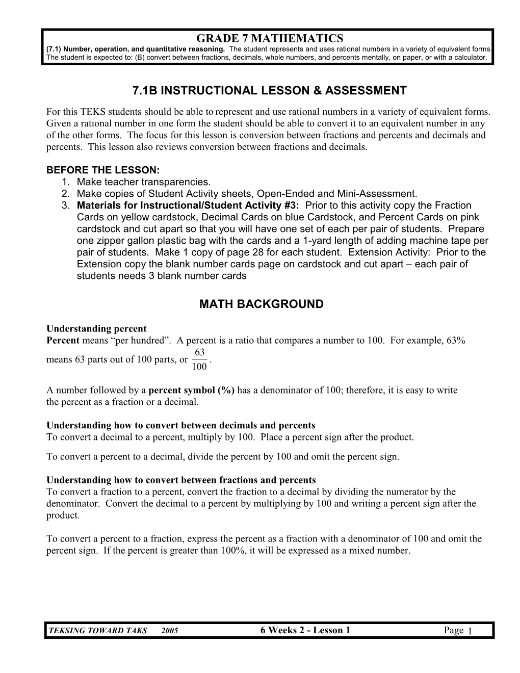 7.1B Instructional Lesson & Assessment