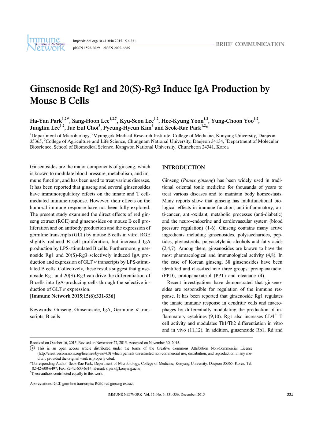 Ginsenoside Rg1 And 20 S Rg3 Induce Iga Production By Mouse B Cells