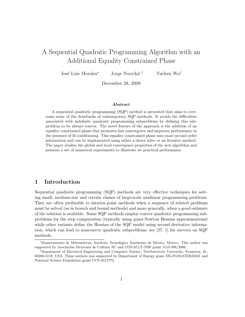 A Sequential Quadratic Programming Algorithm With An Additional