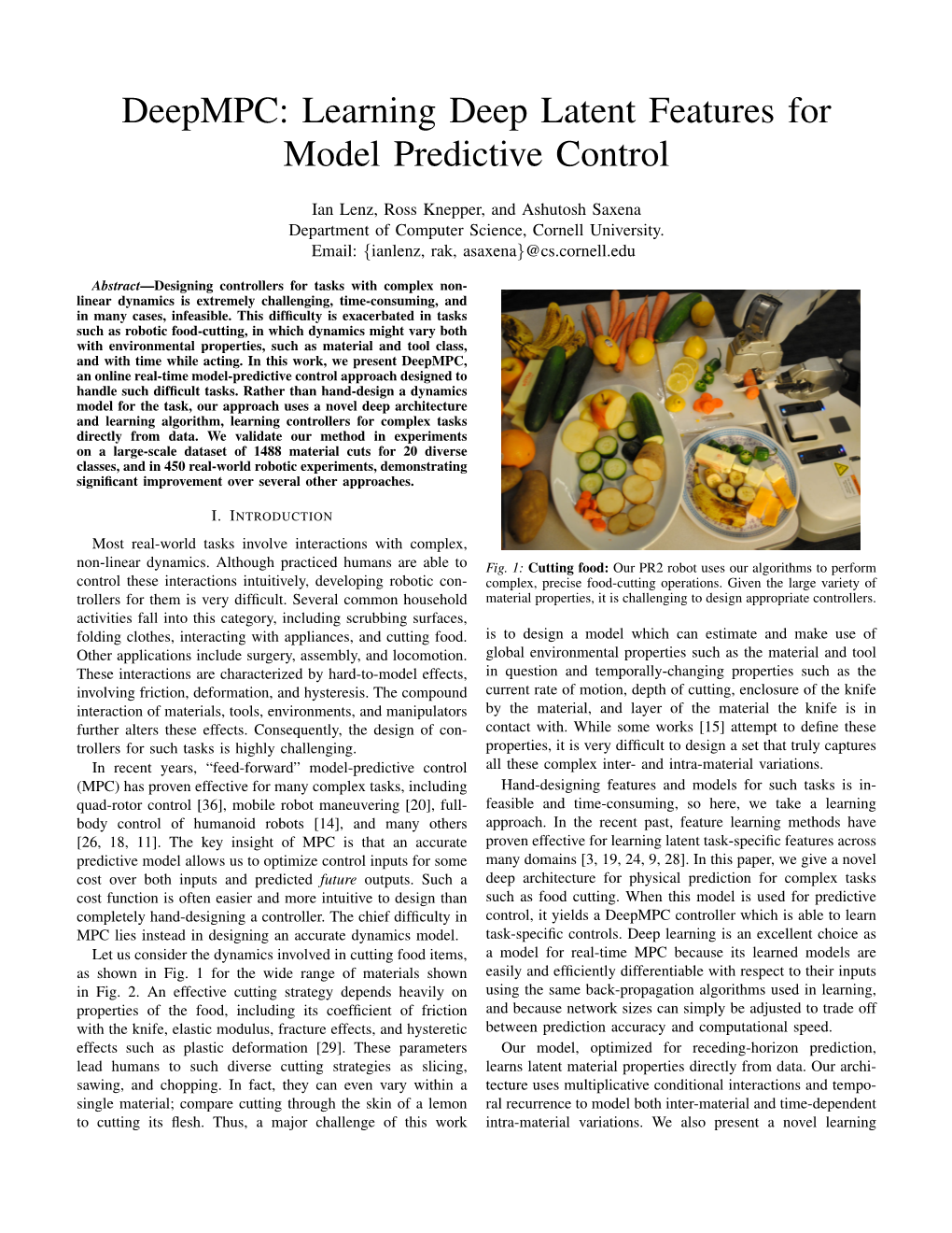 Deepmpc Learning Deep Latent Features For Model Predictive Control