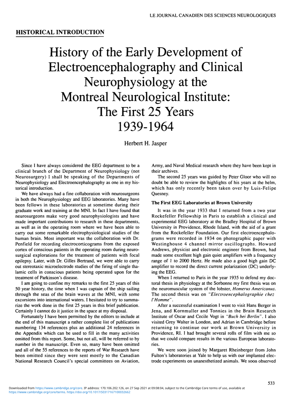 History Of The Early Development Of Electroencephalography And Clinical