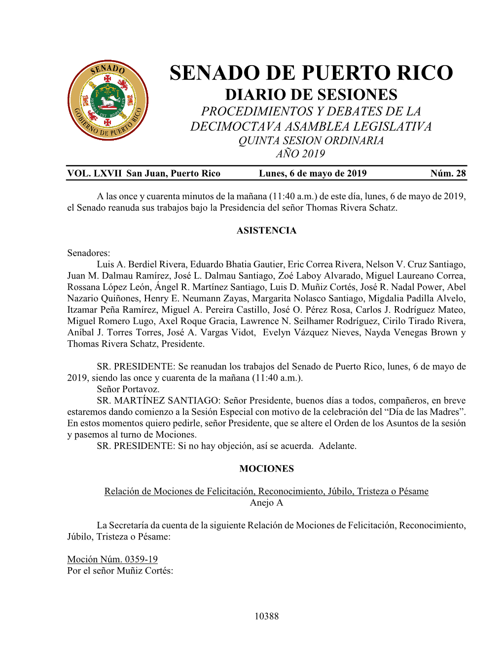 Senado De Puerto Rico P Del S De Marzo De Presentado Por