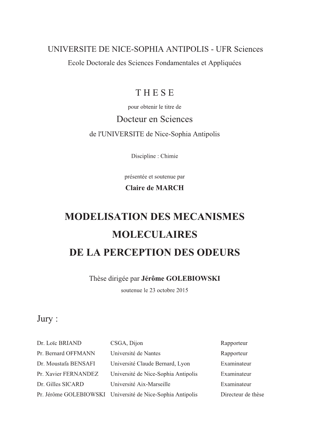 Modelisation Des Mecanismes Moleculaires De La Perception Des Odeurs