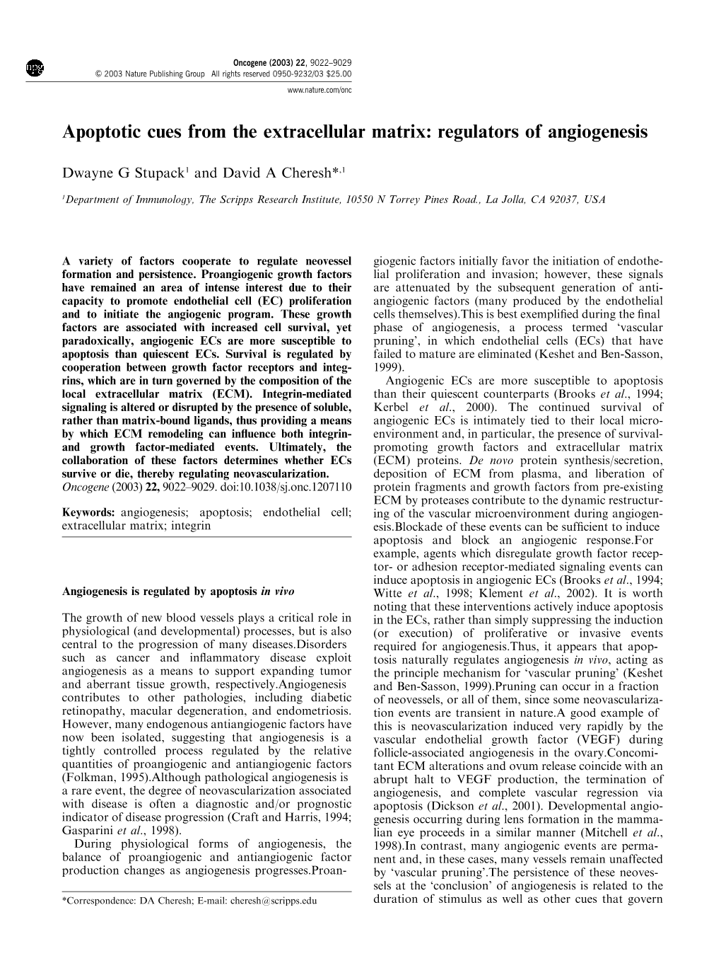Apoptotic Cues from the Extracellular Matrix: Regulators of Angiogenesis