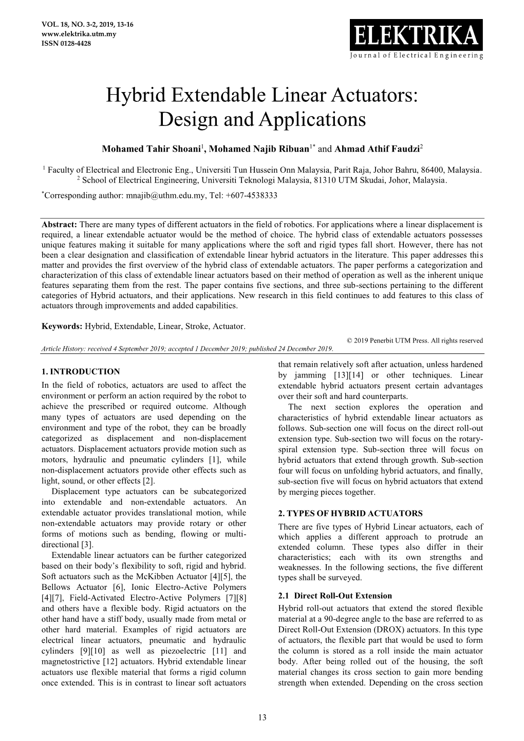 Hybrid Extendable Linear Actuators: Design and Applications