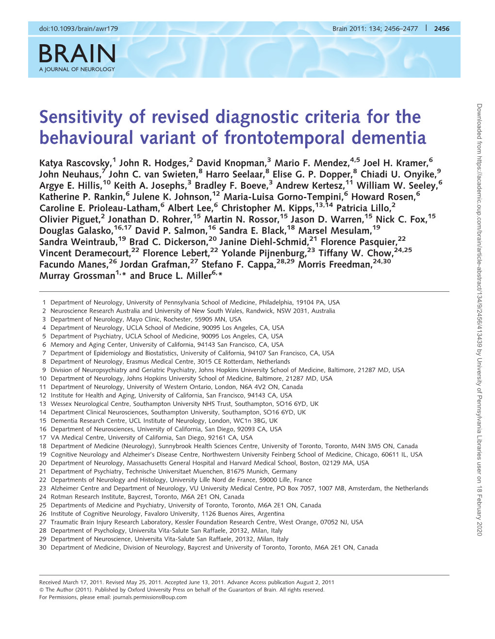 Sensitivity Of Revised Diagnostic Criteria For The Behavioural Variant