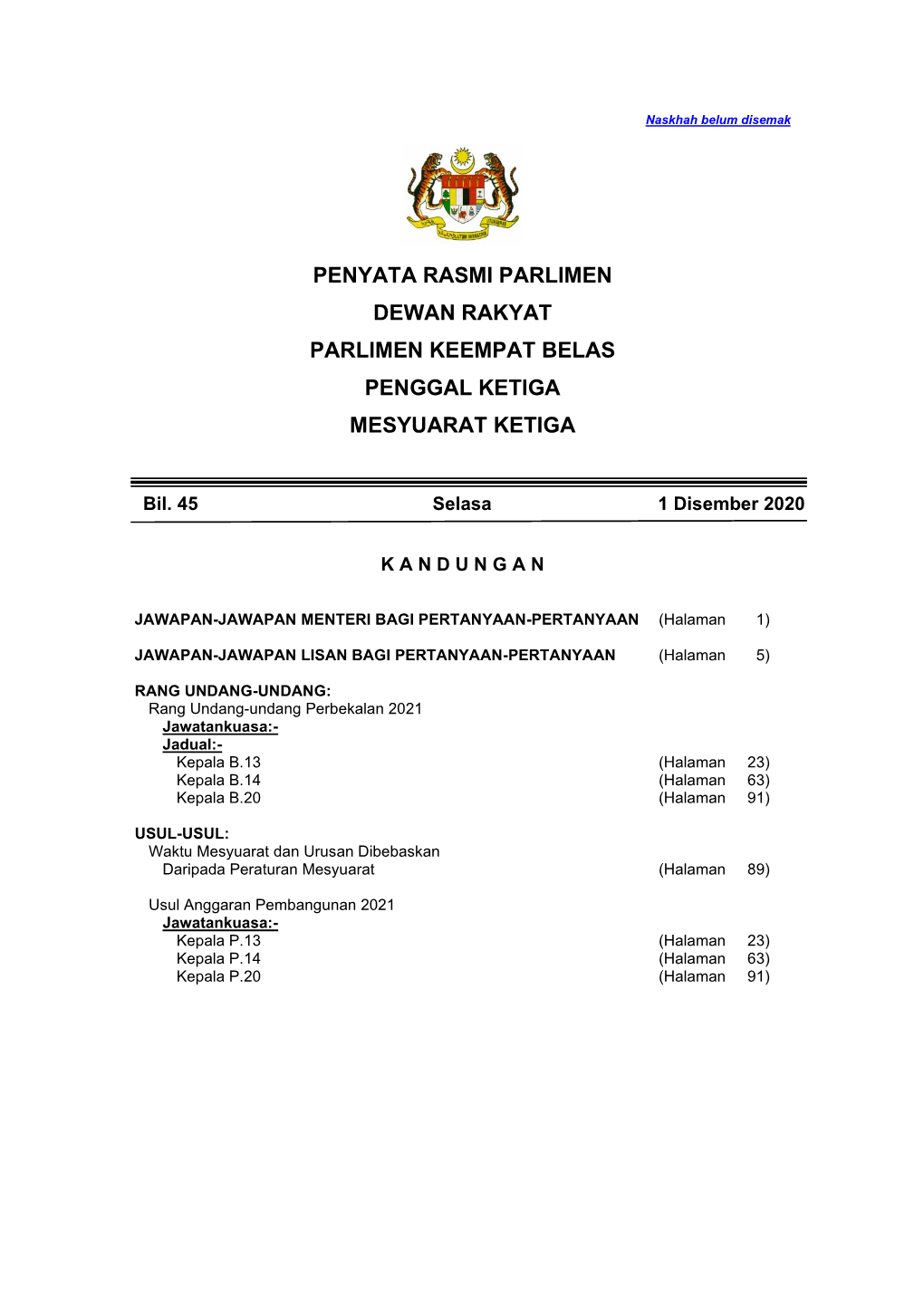 Penyata Rasmi Parlimen Dewan Rakyat Parlimen Keempat Belas Penggal