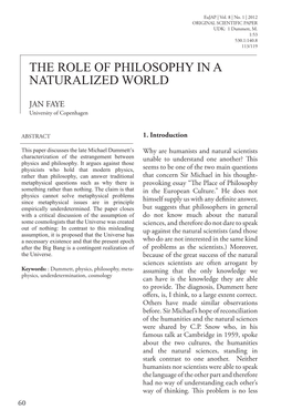 The Role of Philosophy in a Naturalized World