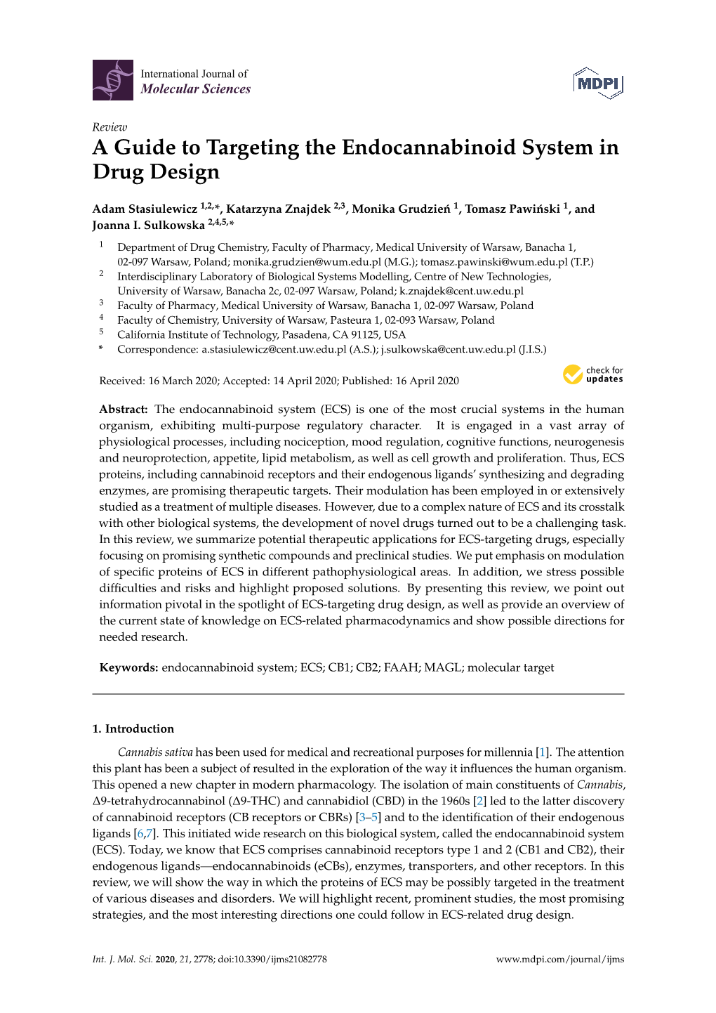 A Guide To Targeting The Endocannabinoid System In Drug Design Docslib