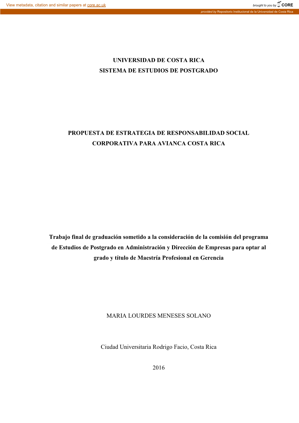 Universidad De Costa Rica Sistema De Estudios De Postgrado Propuesta De