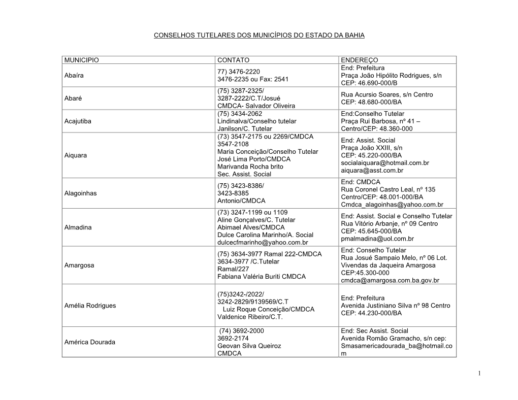 Conselhos Tutelares Dos Municípios Do Estado Da Bahia DocsLib