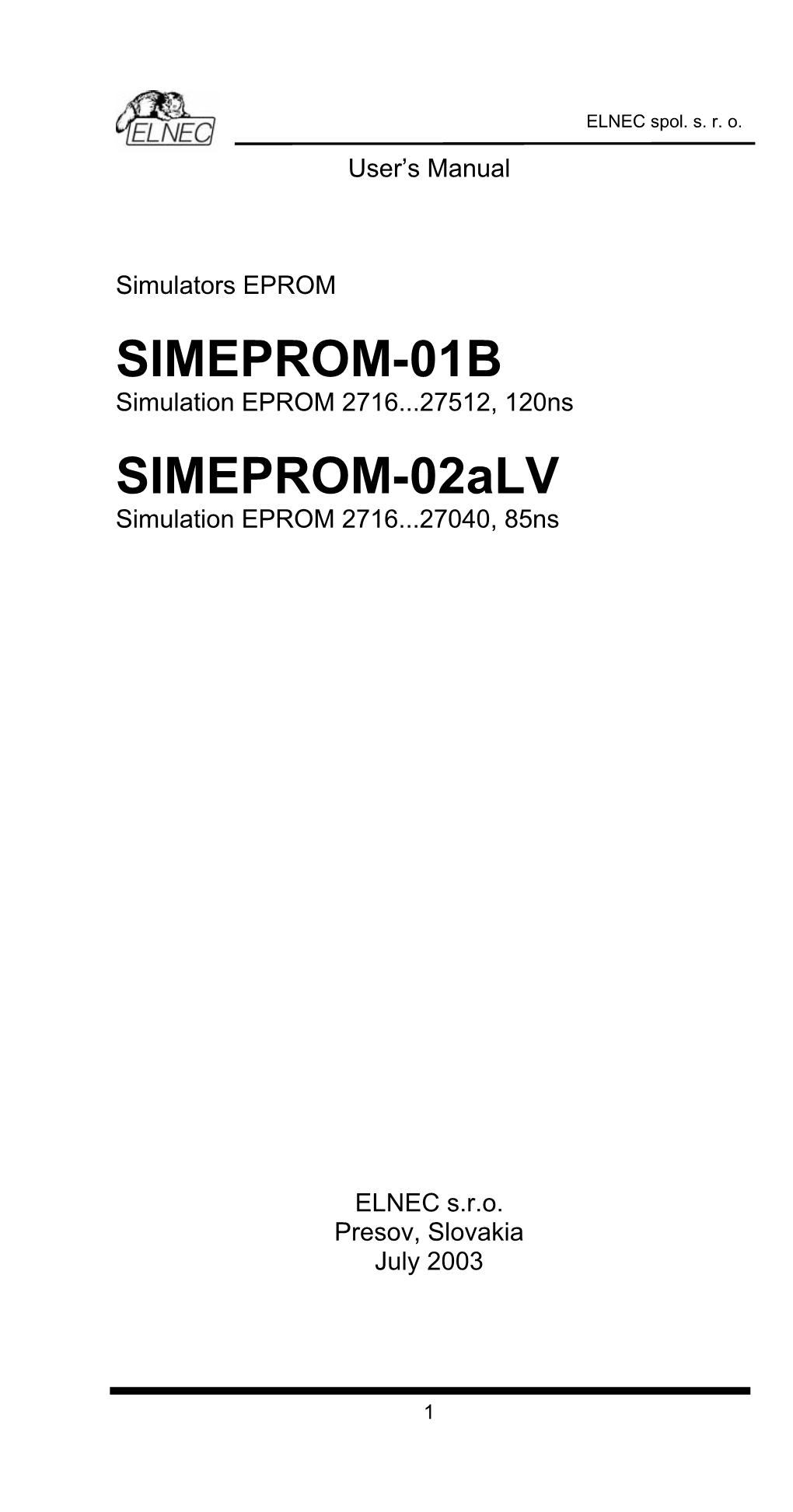 User Manual for Elnec EPROM Simulators