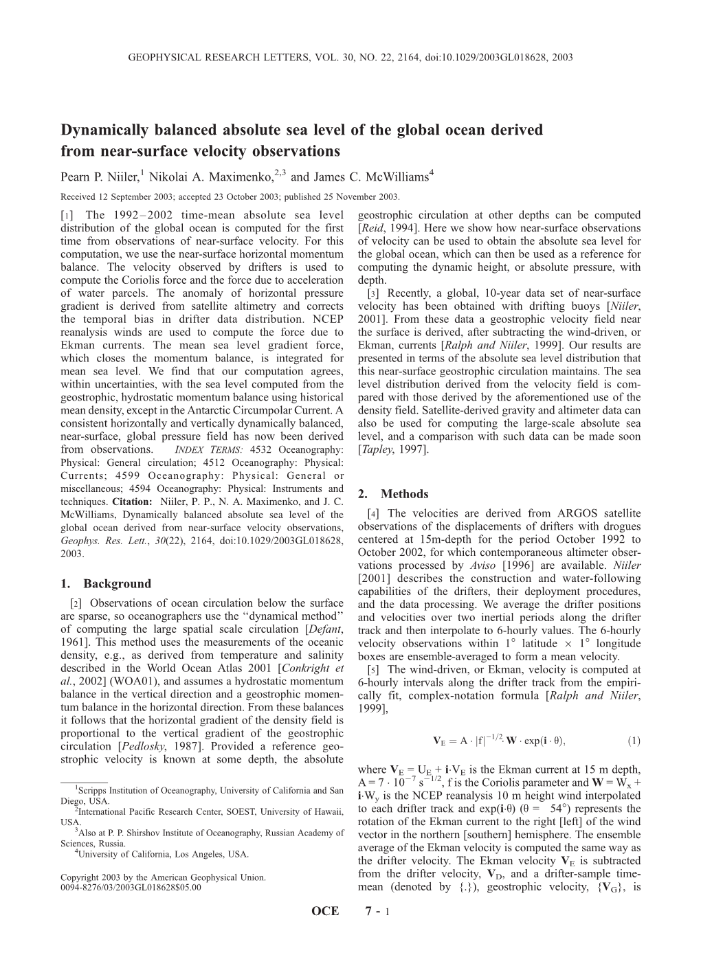 Dynamically Balanced Absolute Sea Level Of The Global Ocean Derived