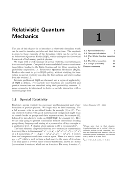 Relativistic Quantum Mechanics 1