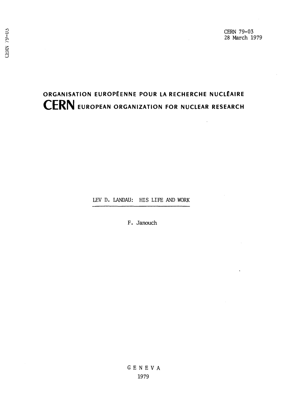 CERN 79-03 28 March 1979 ORGANISATION EUROPÉENNE