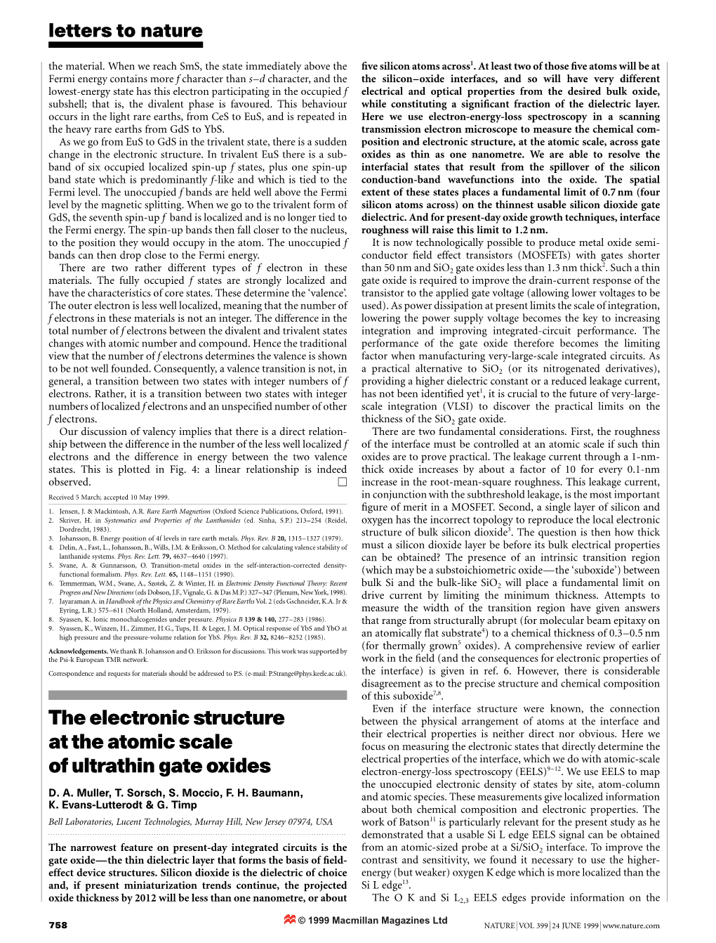 The Electronic Structure at the Atomic Scale of Ultrathin Gate Oxides
