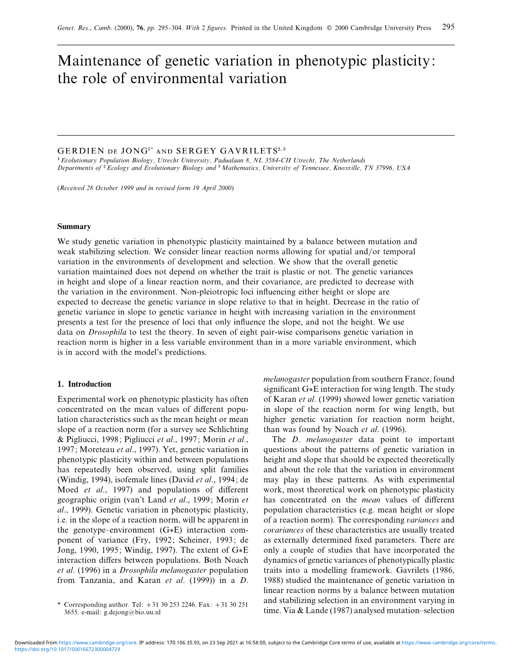 Maintenance of Genetic Variation in Phenotypic Plasticity: the Role of Environmental Variation