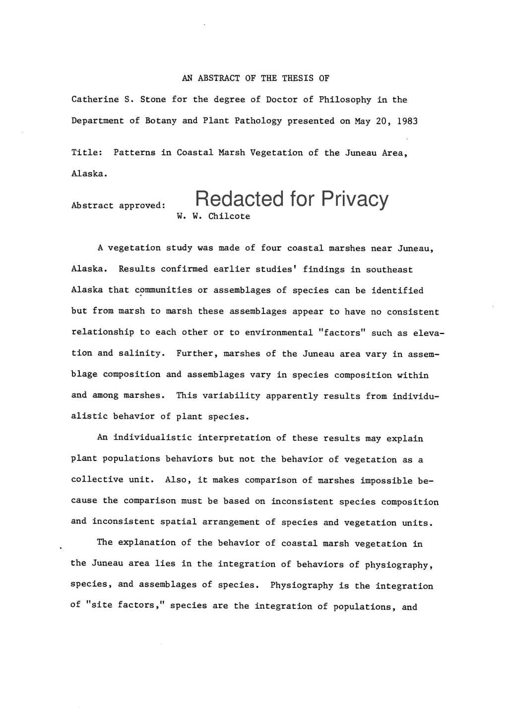 Patterns in Coastal Marsh Vegetation of the Juneau Area, Alaska