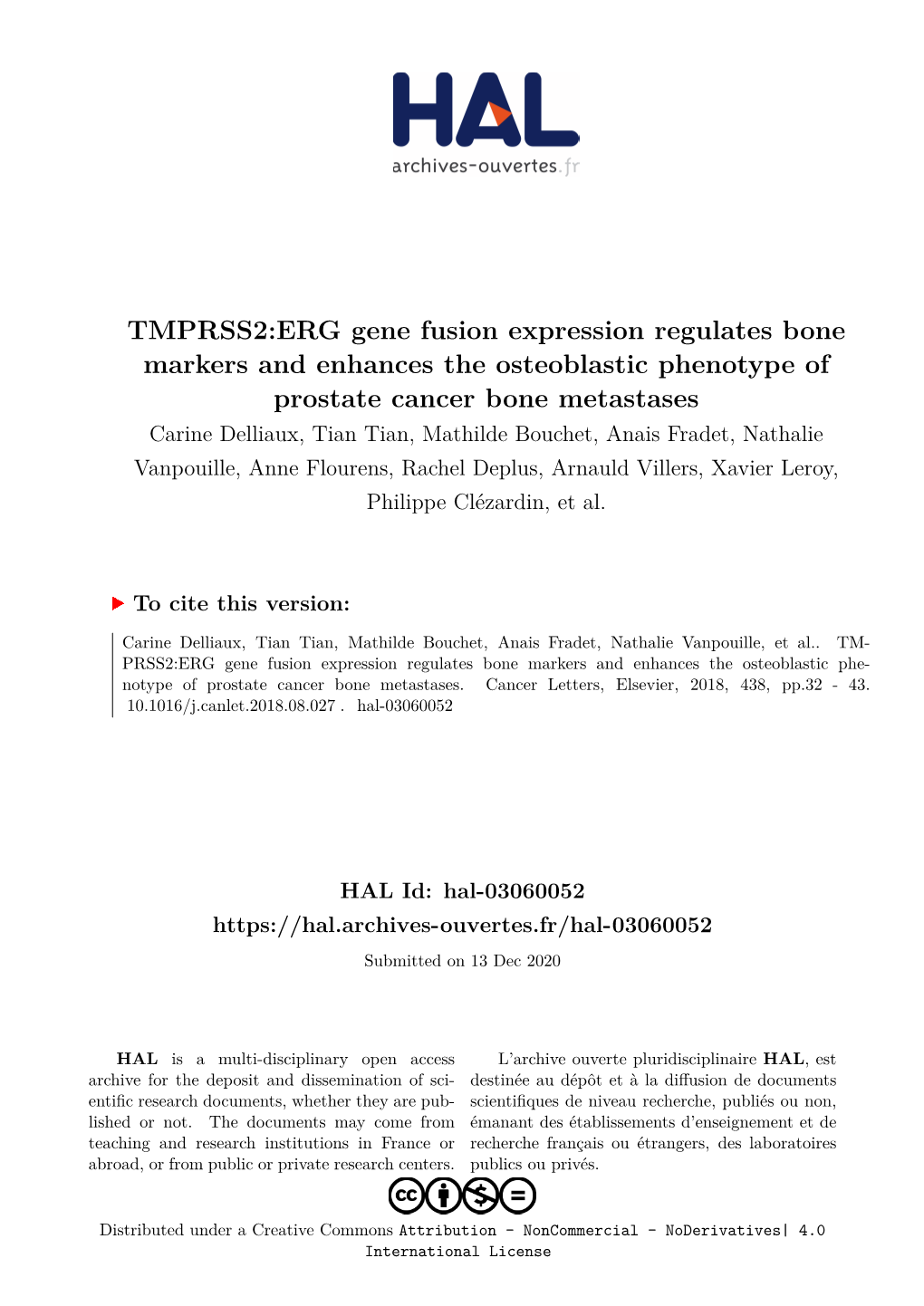 TMPRSS2:ERG Gene Fusion Expression Regulates Bone Markers