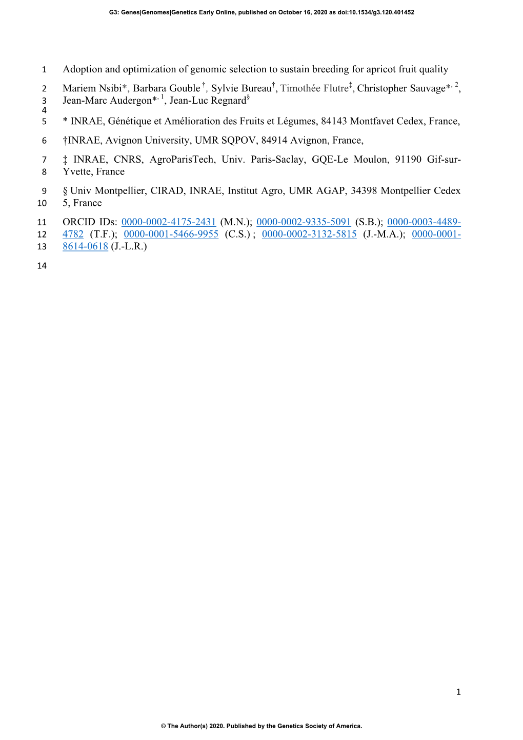 Adoption and Optimization of Genomic Selection to Sustain Breeding for Apricot Fruit Quality