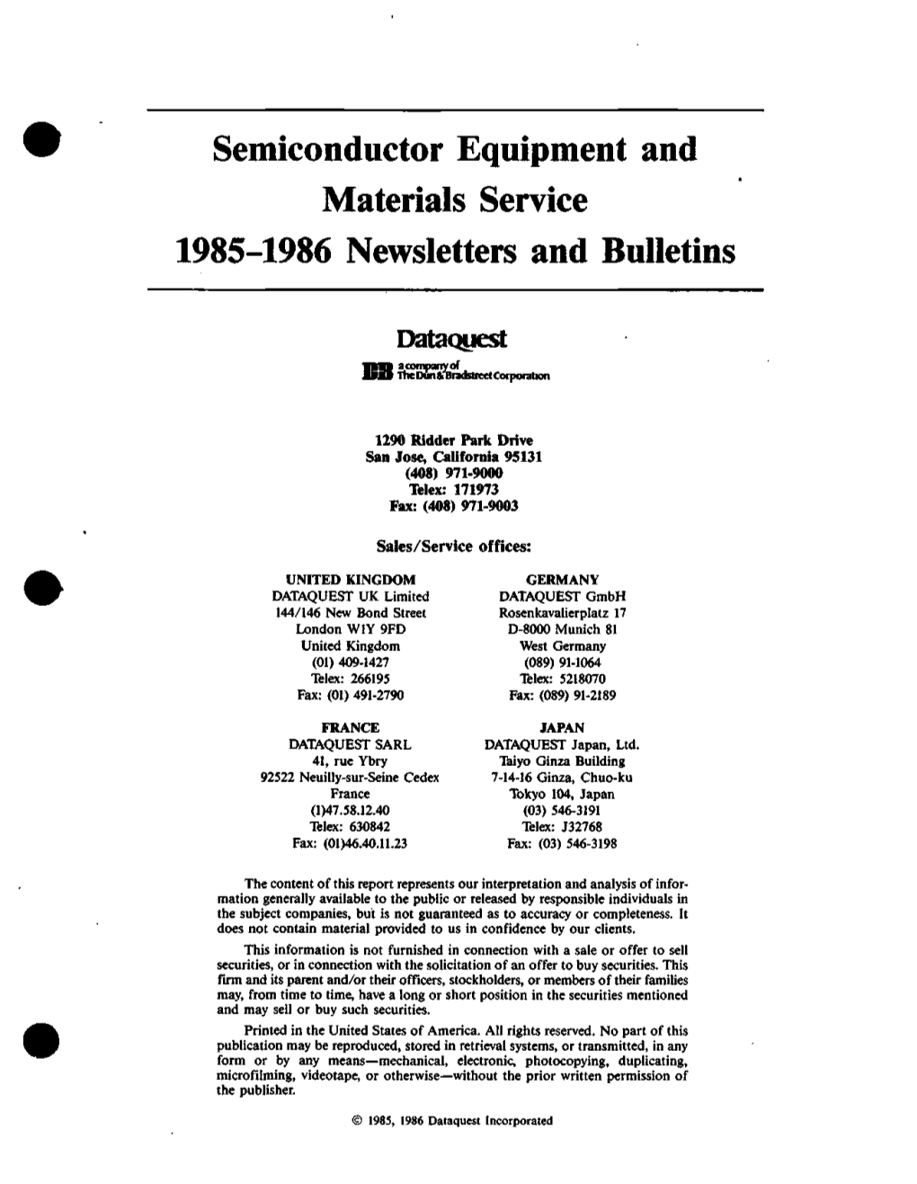 Semiconductor Equipment and Materials Service : Research