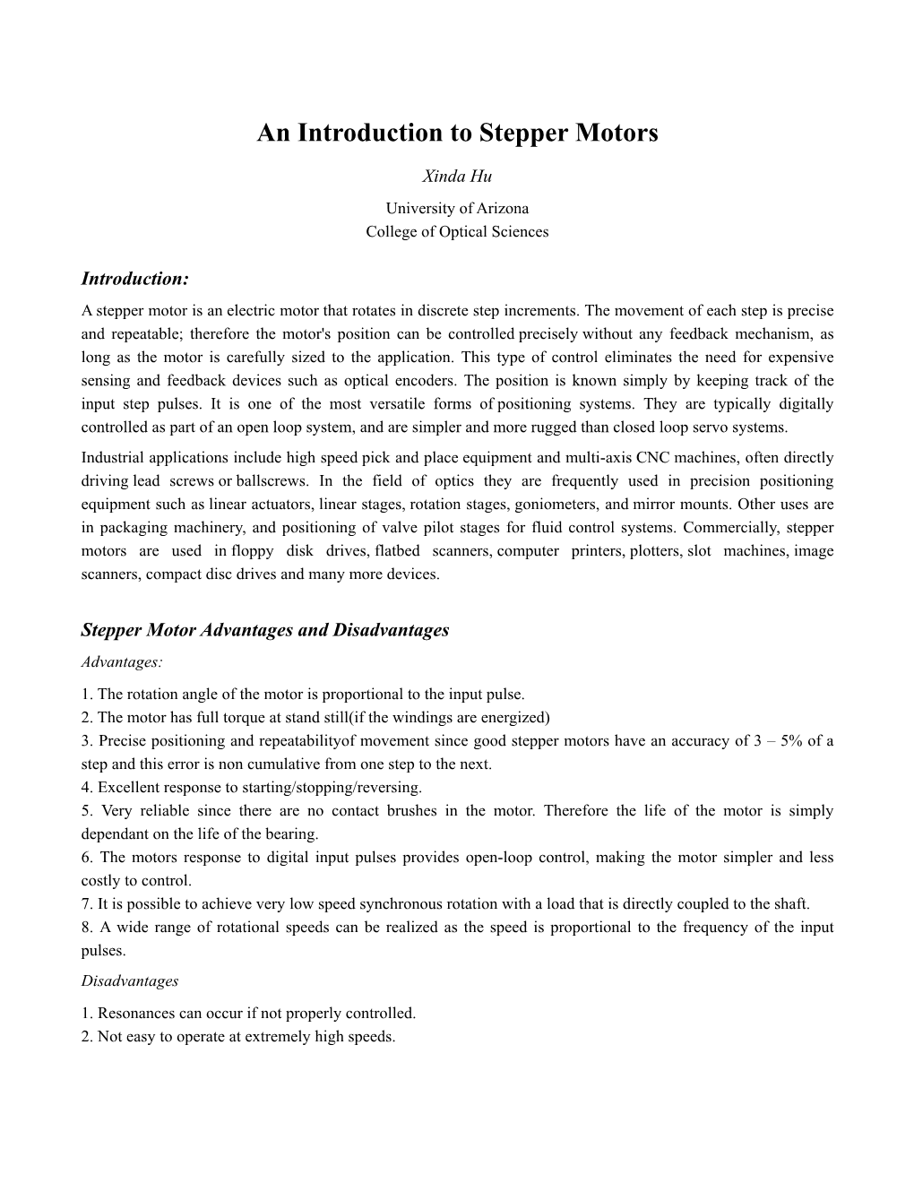 An Introduction to Stepper Motors