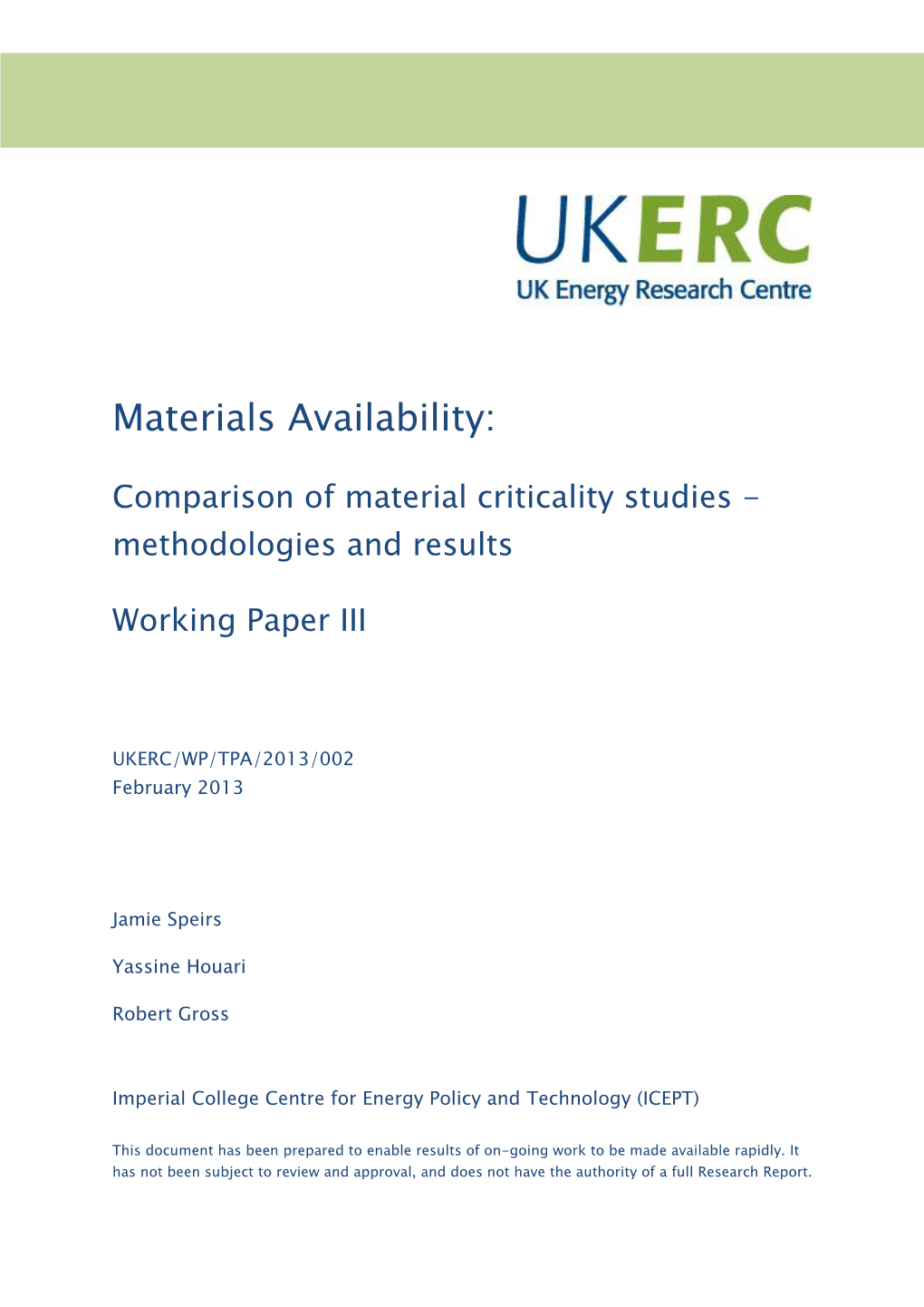 Materials Availability
