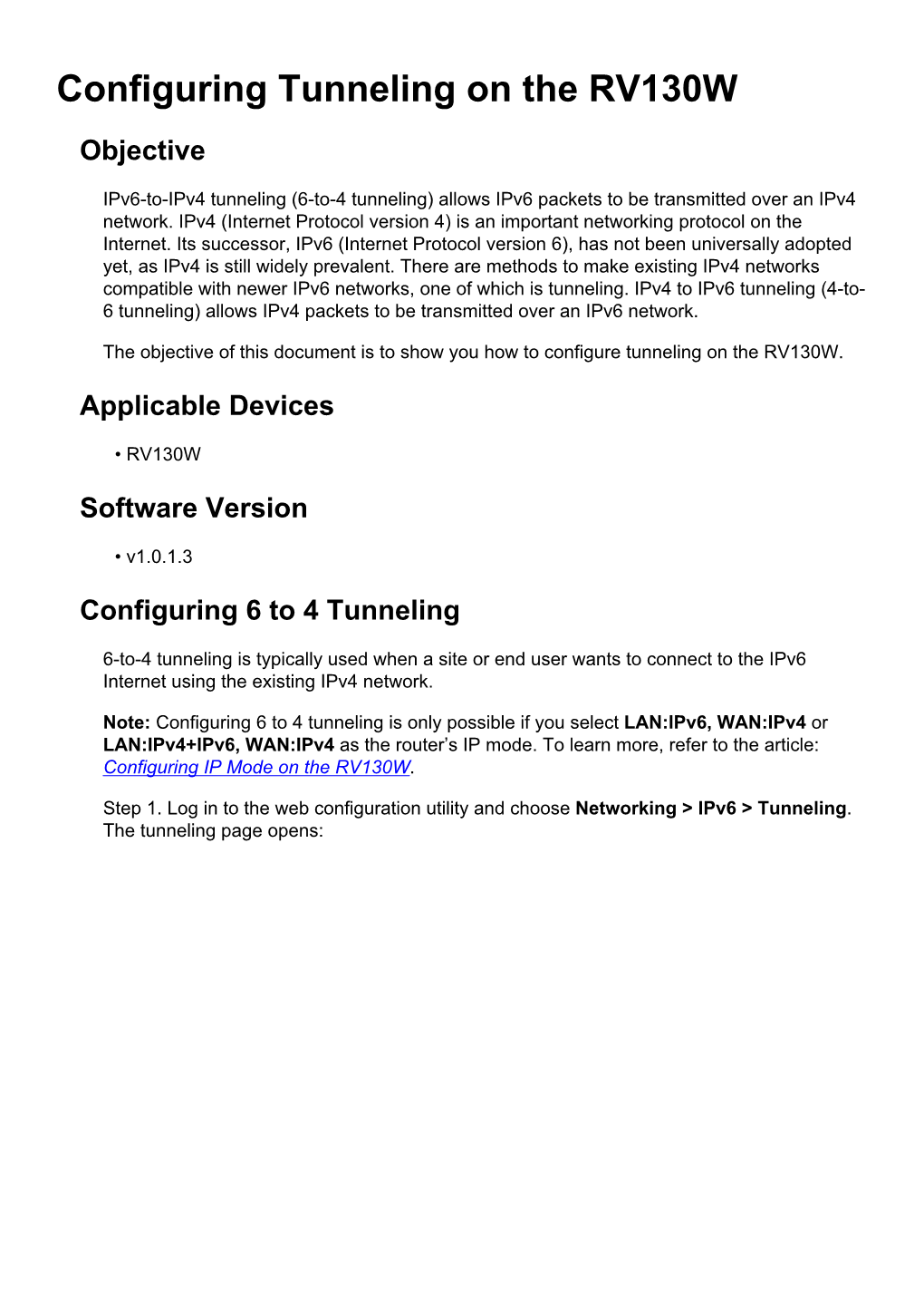 Configuring Tunneling on the RV130W