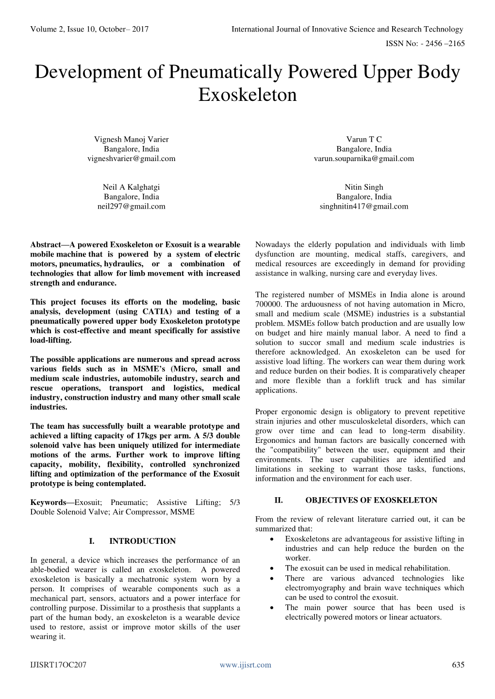 Development of Pneumatically Powered Upper Body Exoskeleton