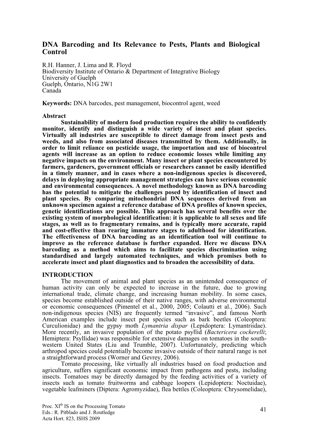 DNA Barcoding and Its Relevance to Pests, Plants and Biological Control