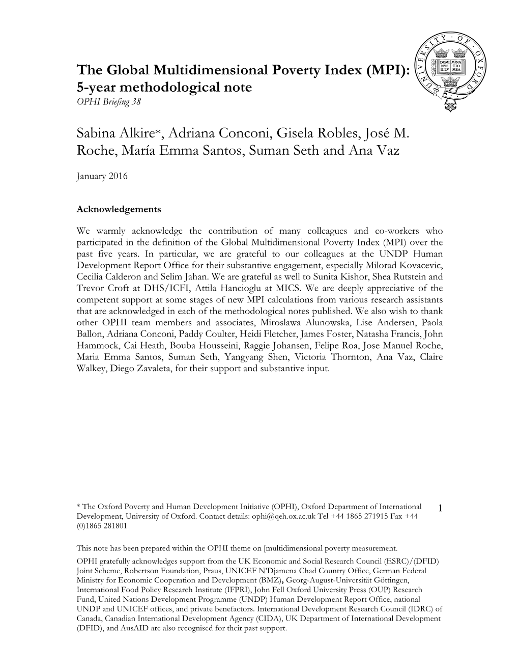 The Global Multidimensional Poverty Index (MPI): 5-Year Methodological Note OPHI Briefing 38