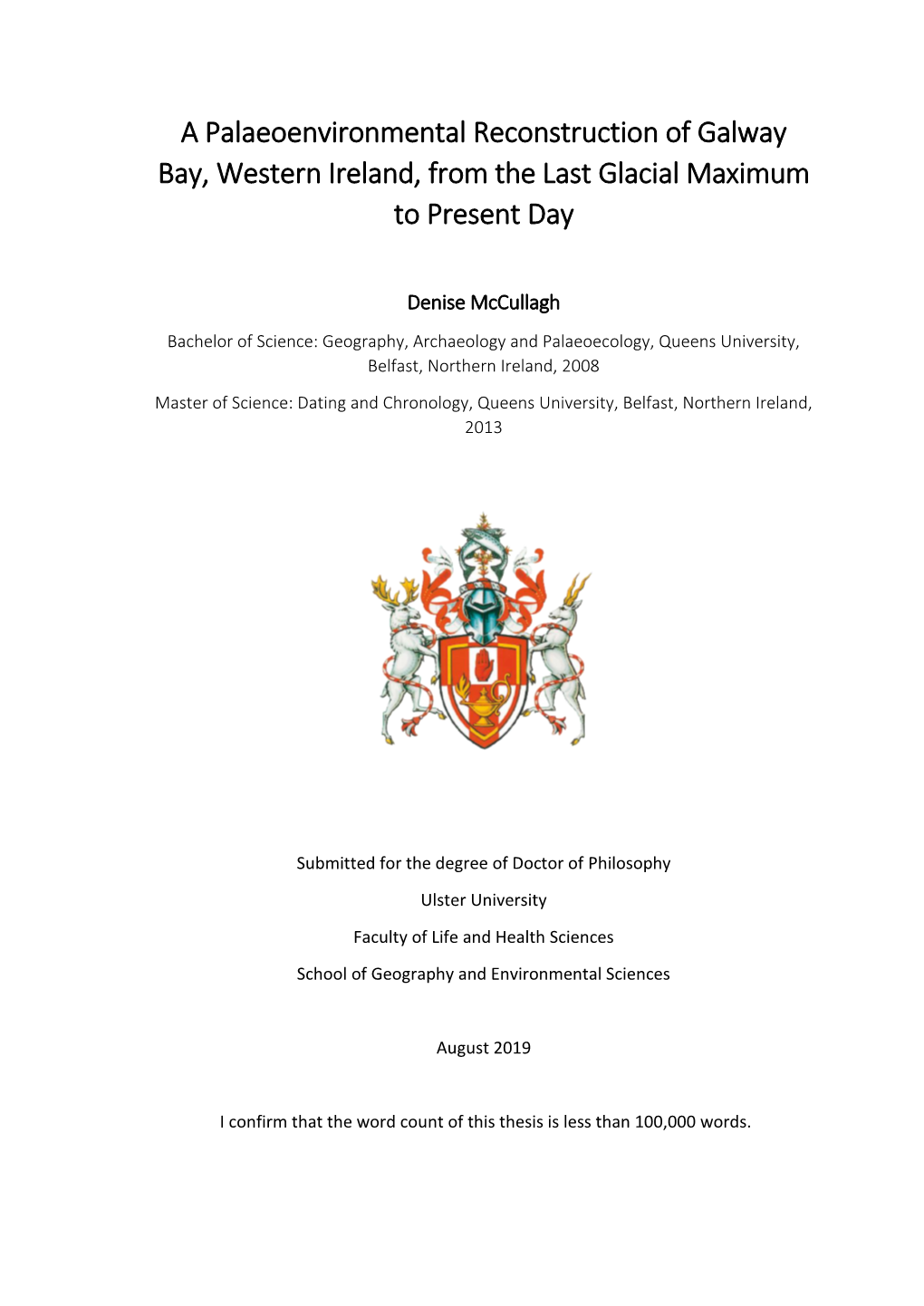 A Palaeoenvironmental Reconstruction of Galway Bay, Western Ireland, from the Last Glacial Maximum to Present Day