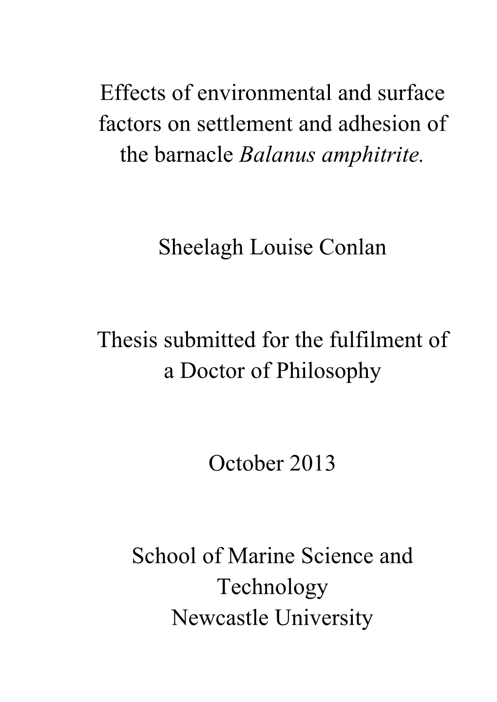 (Subtilisin A) on Barnacle Settlement and Behaviour