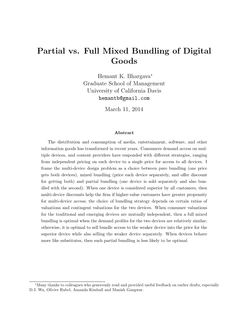 Partial Vs. Full Mixed Bundling of Digital Goods